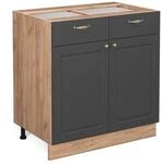 Vicco K&uuml;chenunterschrank Fame-Line Anthrazit-Gold/Goldkraft Eiche 80 cm ohne