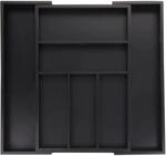 Relaxdays Besteckkasten Bambus MDF Schwarz Ausziehbar Breitenverstellbar 5 cm x 30,5