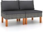 vidaXL Mittelsofas 2 Stk Poly Rattan und Eukalyptus Massivholz 315756