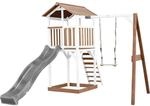 Axi Beach Tower Spielturm mit Einzelschaukel Braun - Wei&szlig; und Grauer Rutsche