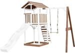 Axi Beach Tower Spielturm mit Einzelschaukel Braun - Wei&szlig; und Wei&szlig;er Rutsche