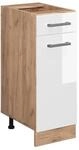 Vicco K&uuml;chenunterschrank R-Line Wei&szlig; Hochglanz/Goldkraft Eiche 30 cm ohne