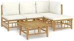 vidaXL 5-tlg Garten-Lounge-Set mit CremeWei&szlig;en Kissen Bambus Modell 7