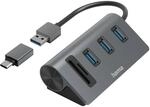 Hama USB-Hub/Kartenleser 5 Ports 3 x USB-A 1 x SD / microSD inkl. USB-C-Adapter