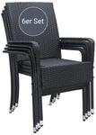 Juskys Polyrattan Gartenst&uuml;hle Yoro 6er Set Stapelbar mit Armlehnen Schwarz