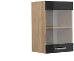 Vicco K&uuml;chenglasschrank R-Line Schwarz Hochglanz/Goldkraft Eiche 40 cm