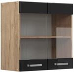 Vicco K&uuml;chenglasschrank R-Line Schwarz Hochglanz/Goldkraft Eiche 60 cm