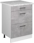 Vicco K&uuml;chenunterschrank R-Line Beton/Wei&szlig; 60 cm mit Schubladen AP Marmor