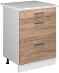 Vicco K&uuml;chenunterschrank R-Line Sonoma/Wei&szlig; 60 cm mit Schubladen AP Marmor