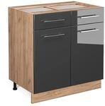 Vicco K&uuml;chenunterschrank Fame-Line Anthrazit Hochglanz/Goldkraft Eiche 80 cm...