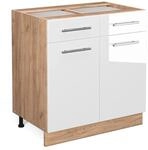 Vicco K&uuml;chenunterschrank Fame-Line Wei&szlig; Hochglanz/Goldkraft Eiche 80 cm ohne
