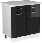 Vicco K&uuml;chenunterschrank R-Line Schwarz Hochglanz/Wei&szlig; 80 cm AP Marmor