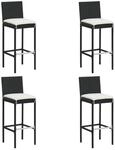 vidaXL Garten-Barhocker mit Kissen 4 Stk Schwarz Poly Rattan 313437