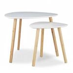 Relaxdays Satztische 2er Set Holz Wei&szlig; Natur Ineinander Stellbar Nordisches Design