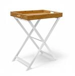 Relaxdays Tabletttisch Holz Bambus Natur Wei&szlig; Abnehmbar Zusammenklappbar 72 cm x 60