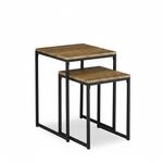 Relaxdays Beistelltisch 2er Set Eisen MDF PVC Schwarz Hellbraun Stapelbar 54 cm x 40