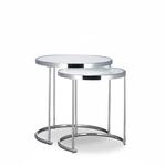 Relaxdays Satztische Metall Milchglas Silber Schiebbar 51 cm x 50 cm x 50 cm