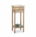 Relaxdays Beistelltisch Walnussholz Natur mit Schublade mit 2 Ablagen 80 cm x 35 cm x