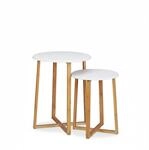 Relaxdays Beistelltisch 2er Set Bambus MDF Natur Wei&szlig; Rutschfest 60,5 cm x 50 cm 3,6