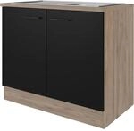 Flex-Well Exclusiv K&uuml;chen-Sp&uuml;lenunterschrank Capri 100cm Schwarz Matt-Endgrain
