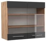 Vicco K&uuml;chenglasschrank Fame-Line Anthrazit Hochglanz/Goldkraft Eiche 80 cm