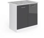 Vicco Sp&uuml;lenunterschrank R-Line Anthrazit Hochglanz/Wei&szlig; 80 cm AP Marmor