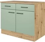 Flex-Well Exclusiv K&uuml;chen-Unterschrank Cara 100 cm Schilfgr&uuml;n matt Artisan Eiche