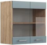 Vicco K&uuml;chenglasschrank R-Line Glash&auml;ngeschrank Blau-Grau/Goldkraft Eiche 60...