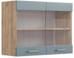 Vicco K&uuml;chenglasschrank R-Line Glash&auml;ngeschrank Blau-Grau/Goldkraft Eiche 80 cm