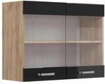 Vicco K&uuml;chenglasschrank R-Line Schwarz Hochglanz/Goldkraft Eiche 80 cm