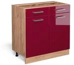 Vicco K&uuml;chenunterschrank R-Line Bordeaux Hochglanz/Goldkraft Eiche 80 cm ohne