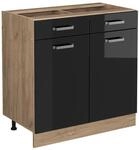 Vicco K&uuml;chenunterschrank R-Line Schwarz Hochglanz/Goldkraft Eiche 80 cm ohne