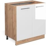 Vicco Sp&uuml;lenunterschrank Fame-Line Wei&szlig; Hochglanz/Goldkraft Eiche 80 cm mit Regal
