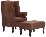 vidaXL Chesterfield-Sessel und Fu&szlig;hocker Braun Wildleder-Optik