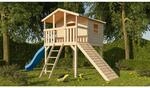 Karibu Stelzenhaus Benjamin Set Natur Holzrampe Rutsche 3 m Blau