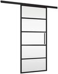 inova Glasschiebet&uuml;r Klar Schwarze Streifen 880 x 2035 mm Komplettset mit Stabgriff