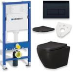 Bad Land WC SET Vorwandelement Geberit Duofix + Toilette ROLO Schwarz + Platte in