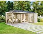 Alpholz 5-Eck Gartenhaus Liwa mit Anbau 28mm Impr&auml;gniert (Pinie) 714 cm x 302 cm