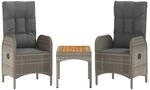 vidaXL 3-Tlg Garten-Lounge-Set mit Kissen Grau Poly Rattan 319907