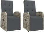 vidaXL Garten-Liegest&uuml;hle mit Kissen 2 Stk Grau Poly-Rattan 319538