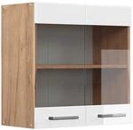 Vicco K&uuml;chenglasschrank R-Line Glash&auml;ngeschrank Wei&szlig; Hochglanz/Goldkraft Eiche 60