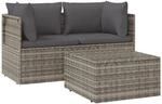 vidaXL 3-Tlg Garten-Lounge-Set mit Kissen Grau Poly Rattan 318675