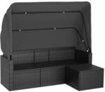 vidaXL 3-Sitzer-Gartensofa mit Dach und Fu&szlig;hocker Schwarz Poly Rattan 362334