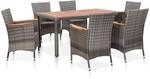 vidaXL 7-tlg Garten-Essgruppe mit Auflagen Poly Rattan Grey