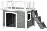 PawHut Hundeh&uuml;tte mit Balkon Treppe Fenster Tannenholz Hellgrau 121 x 77 x 78 cm