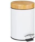 Relaxdays M&uuml;lleimer Stahl Bambus Wei&szlig; mit Trittpedal Absenkautomatik 24,5 cm x 17