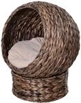 PawHut Rattan Katzenkorb mit Erh&ouml;htem Bett