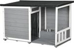 PawHut Hundeh&uuml;tte mit 2 Sch&uuml;sseln Terrasse Asphaltdach Grau 103 x 62 x 60-66 cm