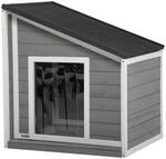 PawHut Hundeh&uuml;tte mit zu &Ouml;ffnendem Asphaltdach Grau 71 x 58 x 53/77 cm