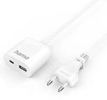 USB-Netzteil mit 1,9 m,angem Kabel 3,5A 1x USB-A 1x USB-C Wei&szlig;